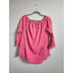 Billy T Womens Coral Paisley Top Bell Sleeves Raw Hem Boat Neck Boho Sz S